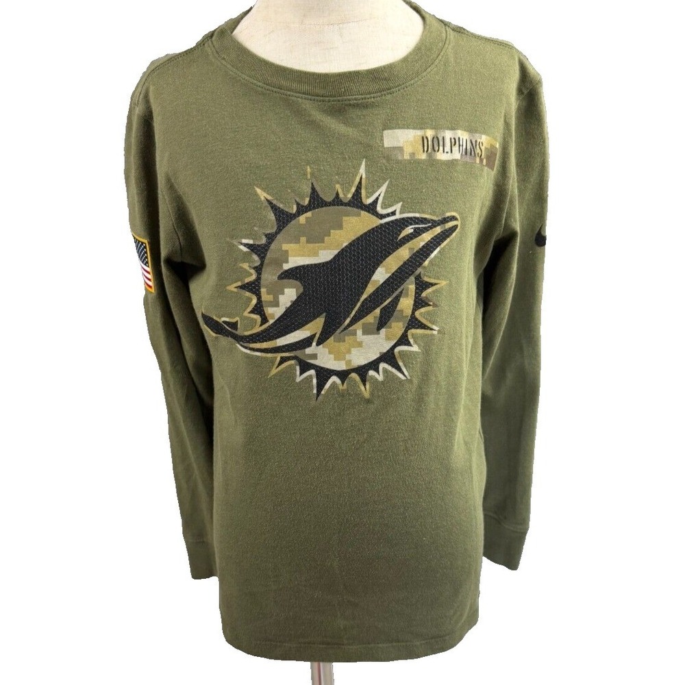 Nike Miami Dolphins NFL Kids Youth Small Olive Long Sleeve Dri-FIT Tee Shirt